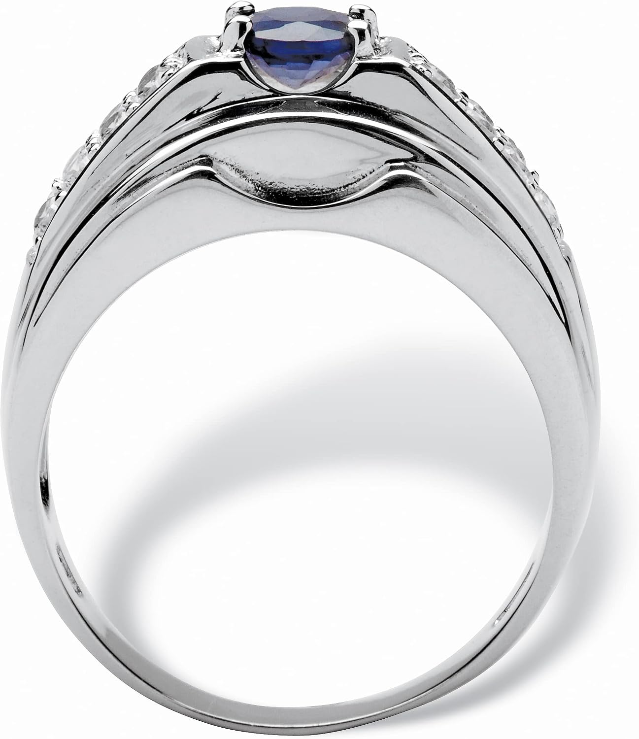 Palm Beach Jewelry Men's Sterling Silver Oval Shaped Genuine Blue Sapphire and Round Cubic Zirconia Ring