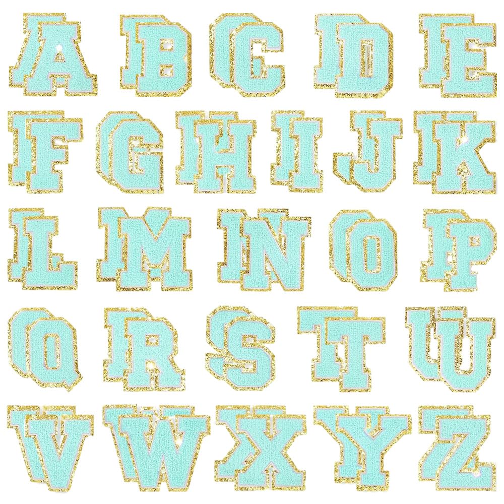 52 PCS Light Blue Letter A-Z Varsity Self Adhesive Embroidered Patch