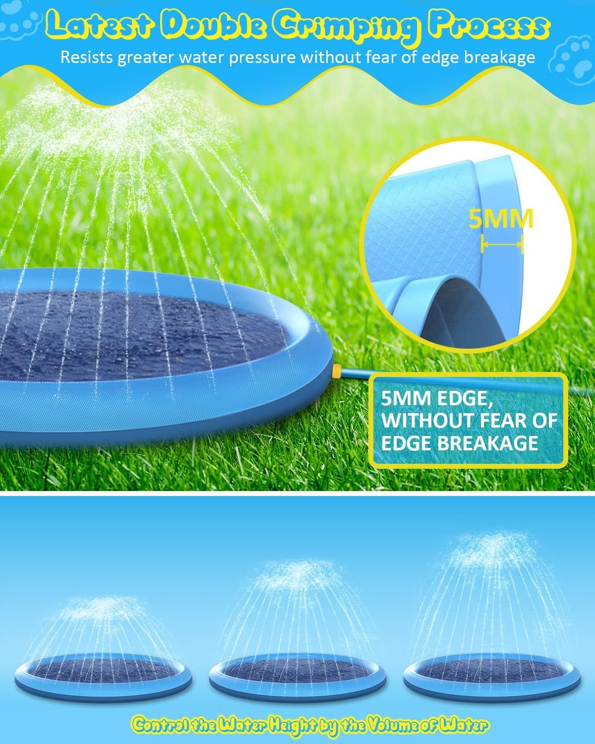 Raxurt Splash Pad for Kids and Dogs, 157'' Super Large Anti-Slip Splash Sprinkler Pad for Baby Toddler, Thicken Splash Pad Dog Pool Summer Outdoor Water Toys