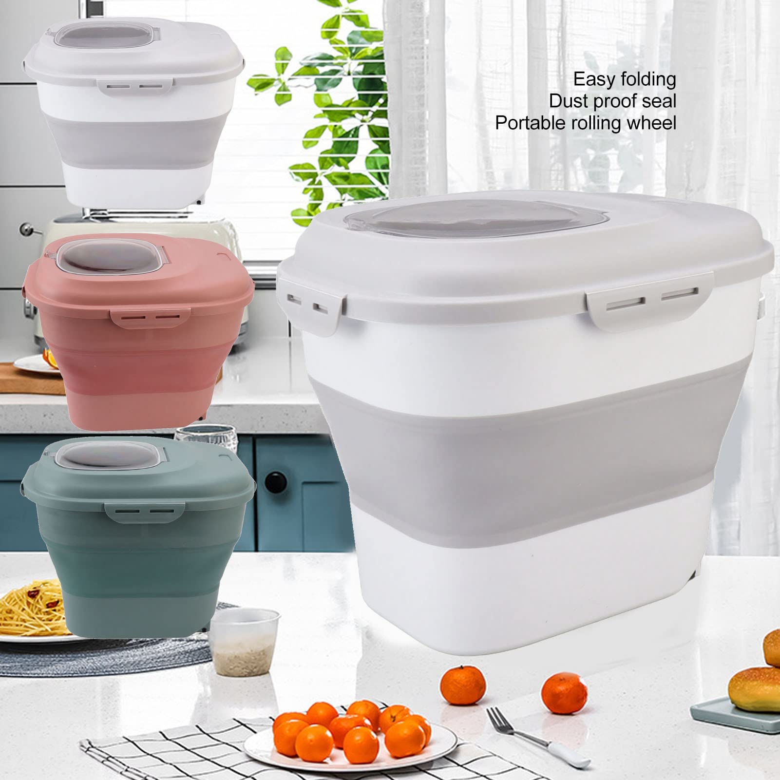Contenedor de Cereales para Alimentos, Contenedor de Arroz Sellable de Organización para Harina (Rosa)