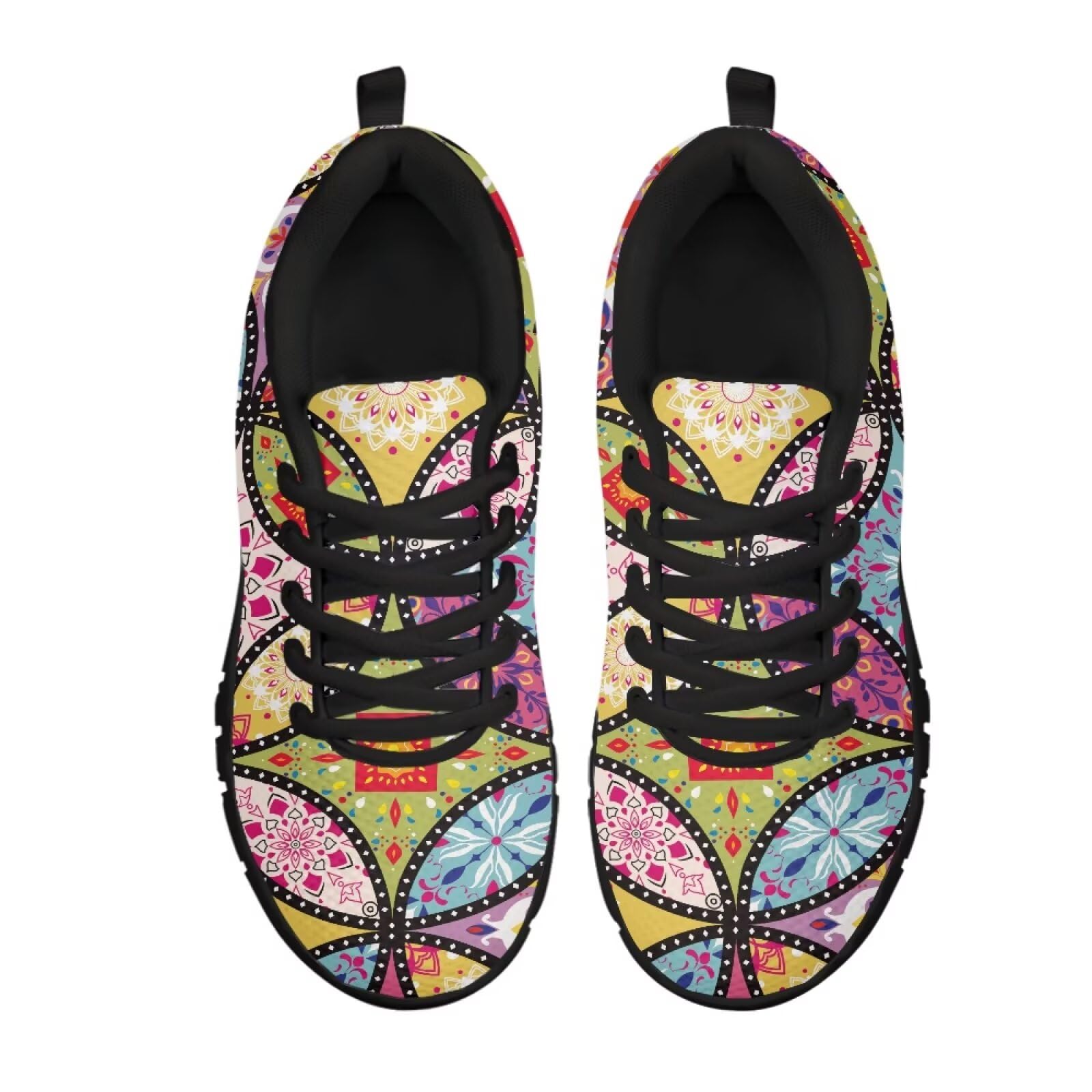 Fuxowvby Women's Abstract Lightweight Tennis Sneakers Non-Slip Walking Shoes Lace-Up Running Shoes Breathable Workout Shoes Cozy Sport Exercise Gym Shoes for Teen Girls Black US 8