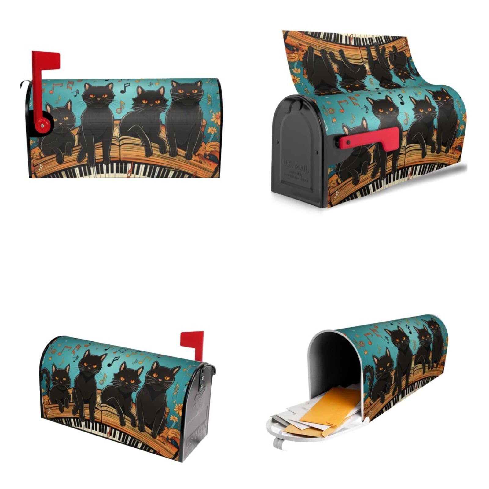 Cats Lying on The Piano Keyboard Mailbox Covers Magnetic Wraps Post Letter Box Cover Garden Home Decor 25.5x21 in