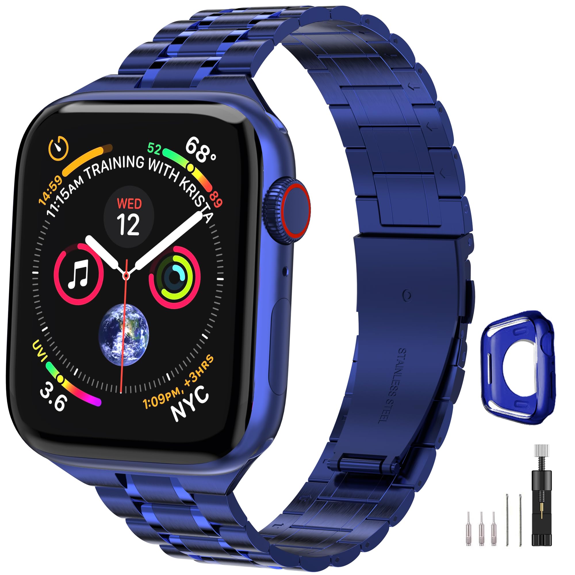 chuangshiji Compatible with Apple Watch Band 38mm 40mm 41mm Women Men, Metal for iWatch Band Series 9/8/7/6/5/4/3/2/1/SE (Blue, 38mm/40mm/41mm)