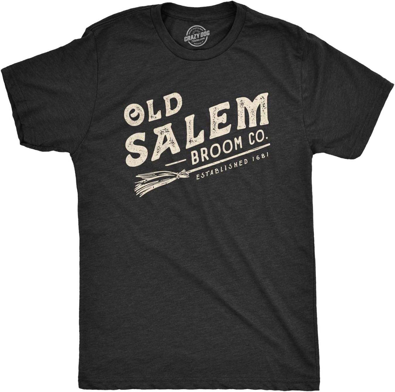 Crazy Dog T-ShirtsCrazy Dog T-Shirts Mens Old Salem Broom Co Tshirt Funny Halloween Witch Tee (Heather Black) - M