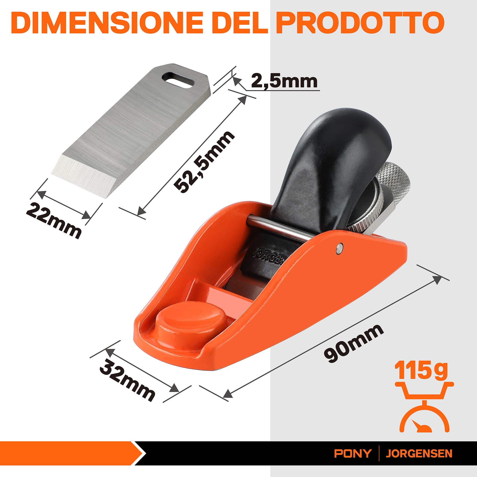 JORGENSEN Mini pialla per legno da 3-1/2", mini pialla manuale per la lavorazione del legno, pialla a blocco, piccola pialla manuale per rifilatura, piallatura del legno, artigianato, piccola pialla