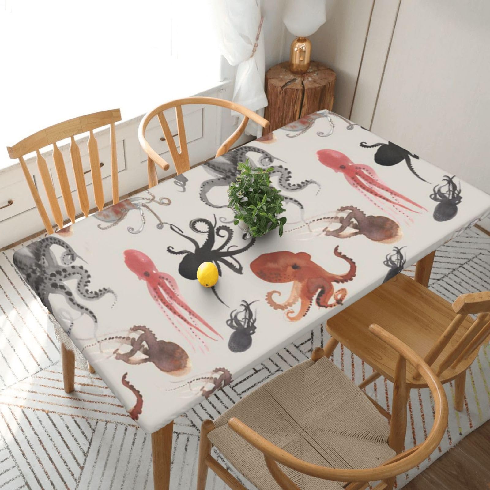 BNVSADC Color octopus Printed 5FT Tablecloth Polyester Kitchen Water Resistant Table Cloth Dining Table Decoration Table Covers, 152x76 CM