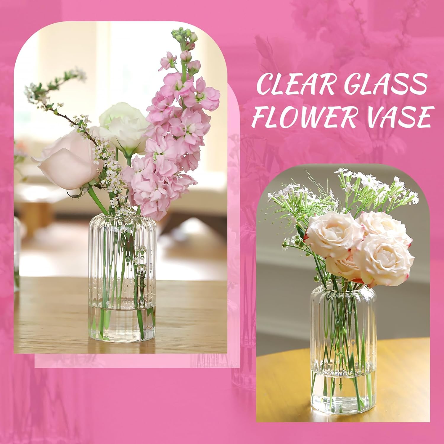 12PCS Bud Vases Set, Glass Vases for Flowers, Modern Cylinder Ribbed Vases for Wedding Centerpiece, Tall Clear Flower Vases in Bulk for Table Shelf, Party(Ribbed) - Image 4