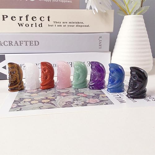 Miniatura 6 de RECKSI Figura de calavera de cristal natural de luna de 1.46 x 0.59 x 0.94 pulgadas para decoración de Halloween, piedra curativa tallada de Reiki,