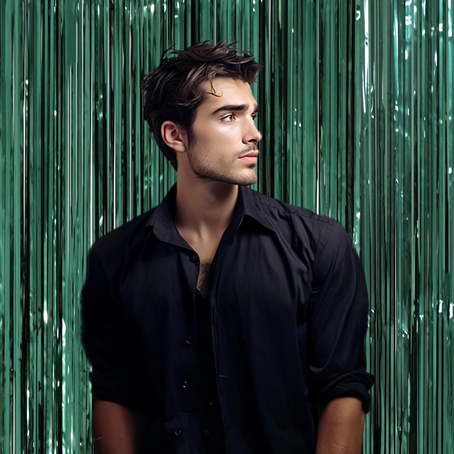 3 Pack 3.3 x 8.2 ft Retro Green Foil Fringe Backdrop Curtains, Tinsel Streamers Party Decorations, Fringe Backdrop, Door Shimmer for Christmas - Image 6