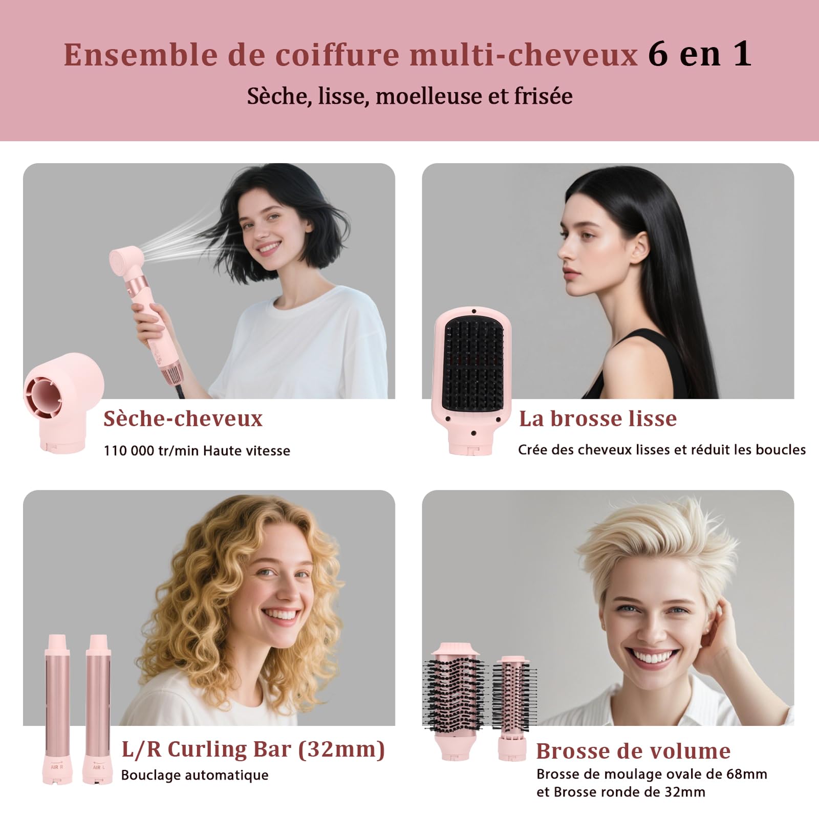 Sonew 6 en 1 FlexStyle Air Styling & Drying System, Puissant Séchoir et Multi-Styler avec Fer à Boucler Automatique (Gauche & Droite), Brosse Ovale, Brosse Lissante