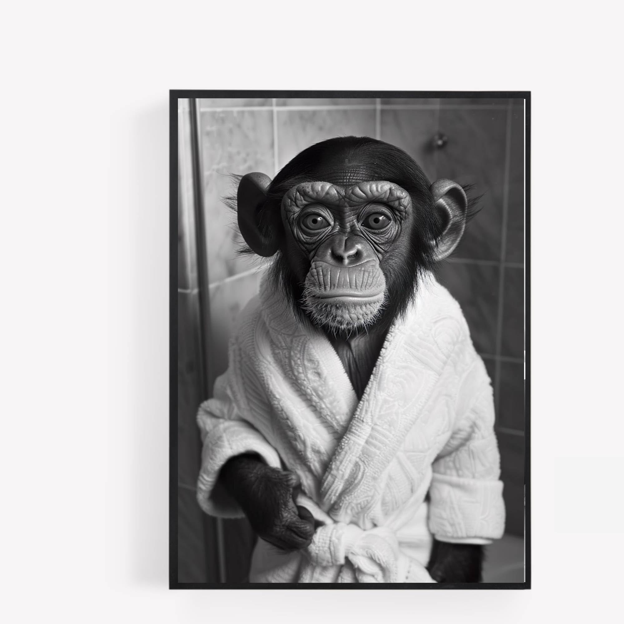 Gfc Black White Funny Bathroom Toilet Animal Print Picture Poster Monkey Dressing Gown A4 Unframed Wall Art Home Decor Decorating