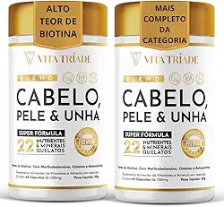 Biotina, Astaxantina 4mg, b12, Cisteína - Super Vitamina para Cabelo e Unha - Kit 120 Cáps Sem Corante - Vita Tríade