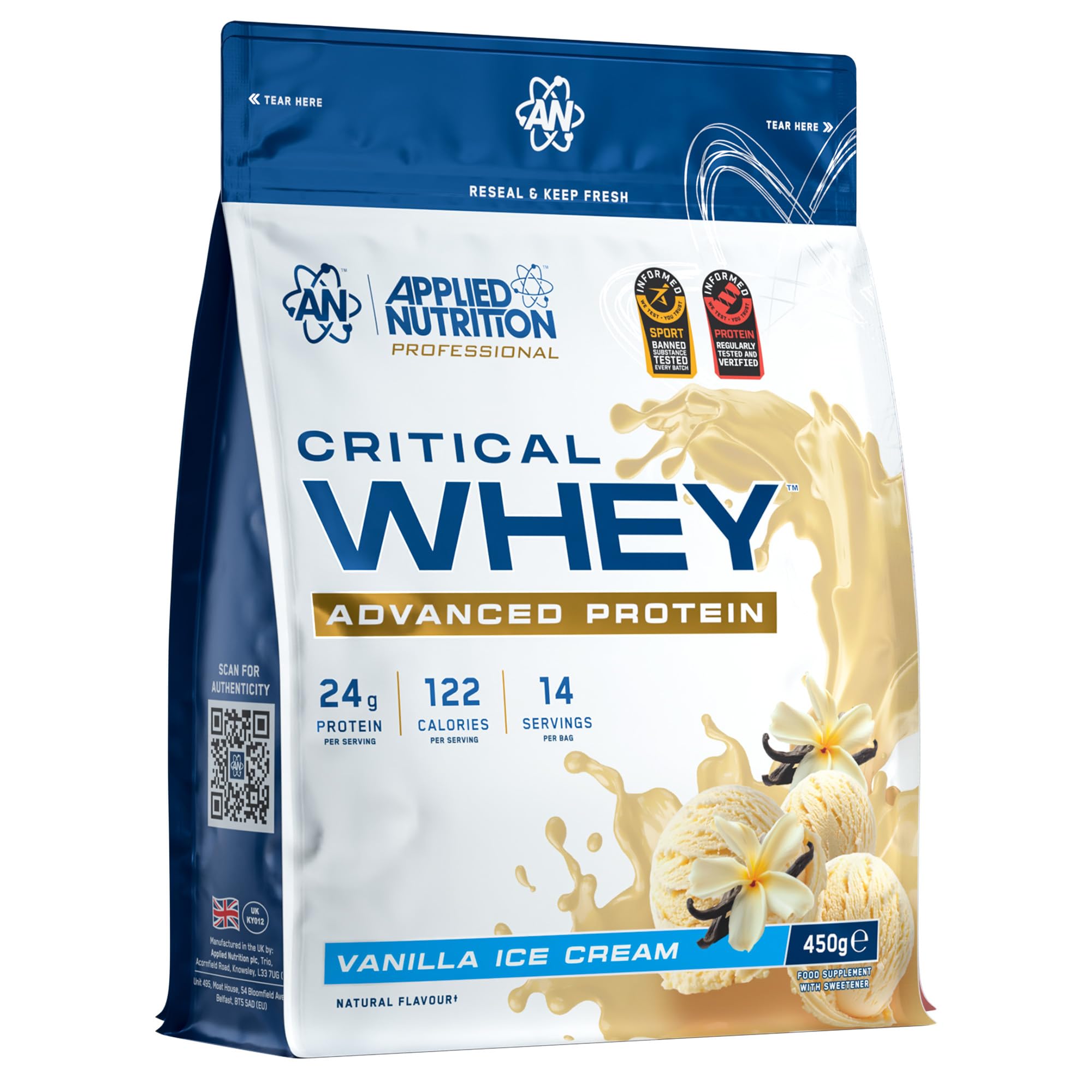 Applied Nutrition Vanilla Ice Cream Critical Whey Protein Powder - Blue