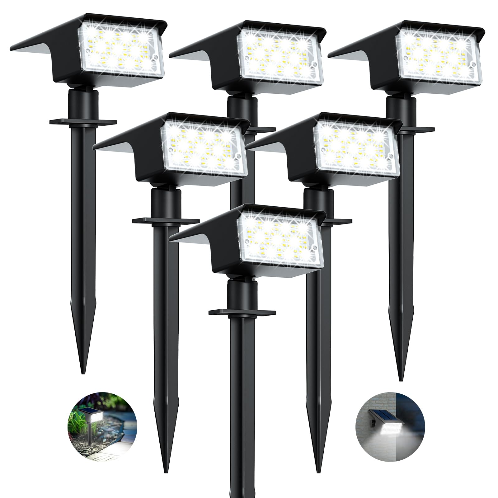 kolpop [6 Stück/ 77 LEDs Solar Gartenleuchten für Außen, 6000K Kaltweiß Baumbeleuchtung, IP65 Wasserdicht, 3 Modi, 800LM Solar Strahler, Dusk to Dawn Solarlampen für Hof Weg Outdoor Pflanzen