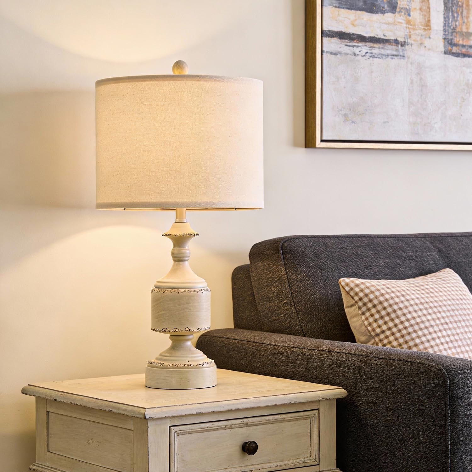 BOBOMOMO White Lamps Set of 2-20.5" Antique White Bedside Lamps for Nightstand, Vintage Farmhouse Lamps for Entryway & Guest Room, Ideal for Small Spaces, Room Lamps for Bedroom