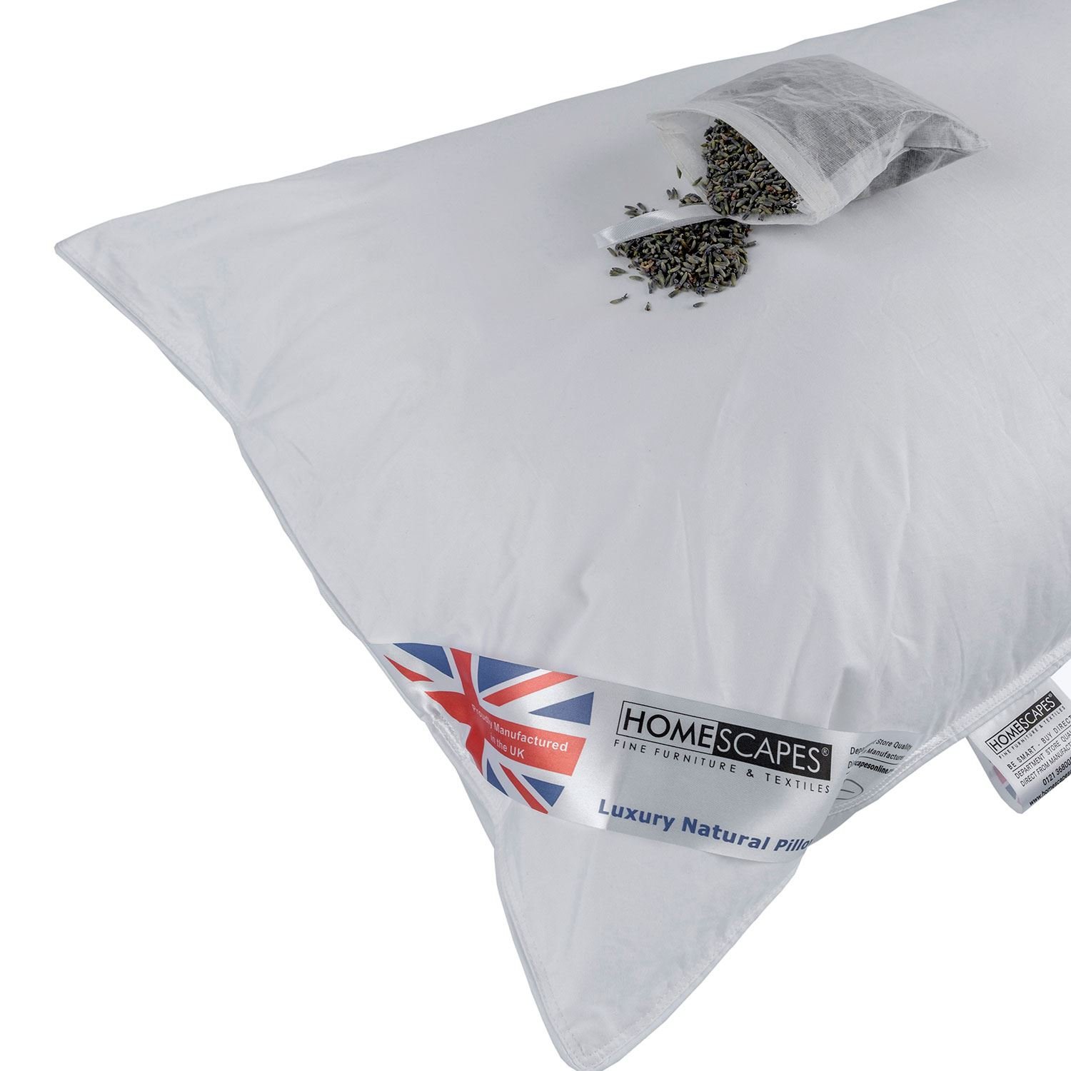Homescapes White Super Microfibre Lavender Pillow Infused With Dried Lavender Calming & Relaxing Natural Aromatherapy Scented Bed Pillow To Ease Insomnia, 48 X 74 Cm (19” X 29”)