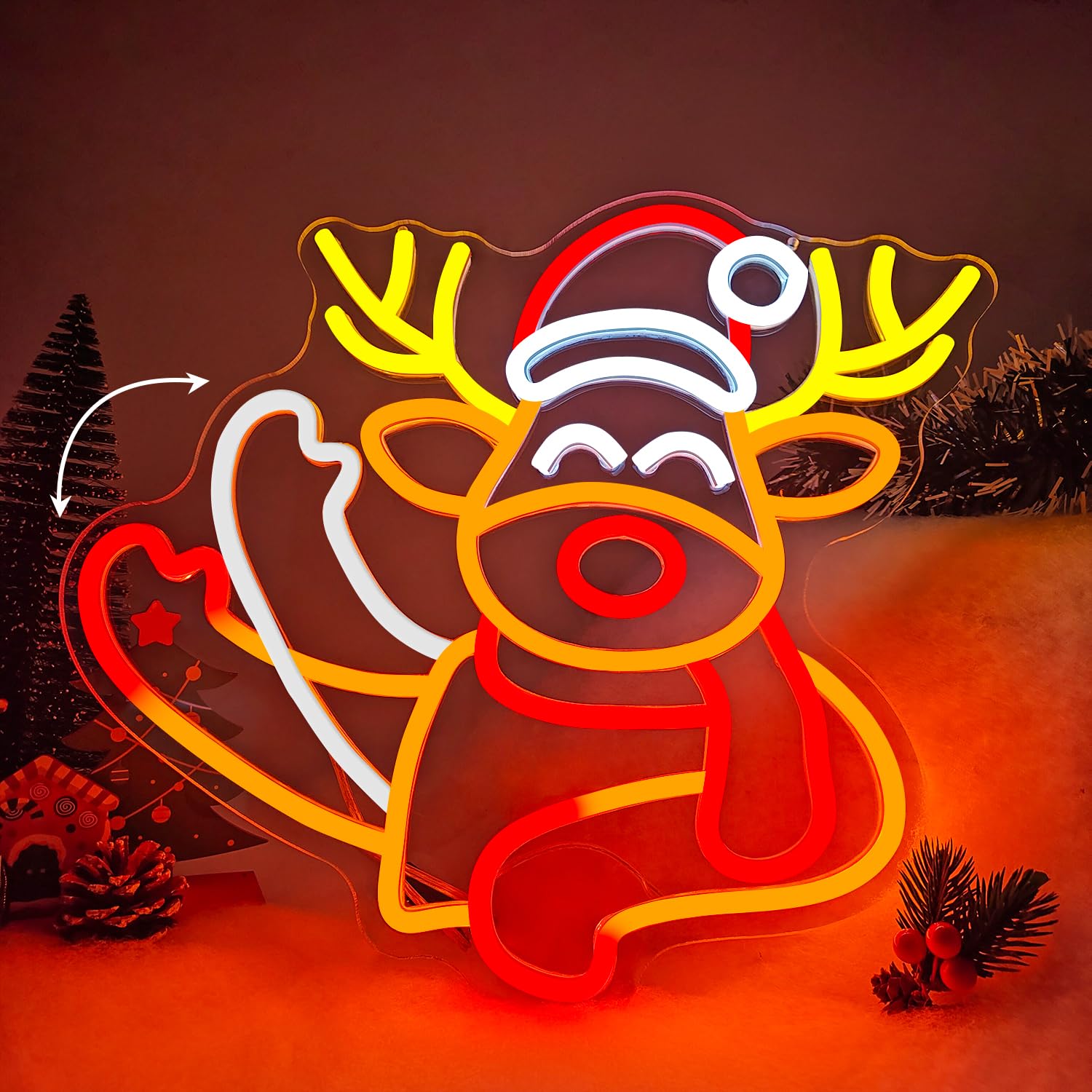 Weihnachts-Neonschild mit winkendem Elch, Neonschild für Wanddekoration, Hirsch, LED-Neon, animierte Weihnachtslichter, sieht aus wie Elch, winkendes Rentier, beleuchtete Schilder für Fenster