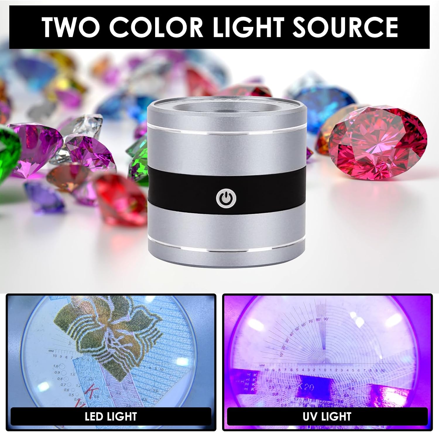 10x Magnification LED and UV Light Illuminated Loupe Magnifier Rechargeable Multi-Functional Glass Jewelers Coins Stamps Gem Watch Phone Repair Inspection