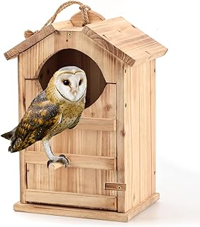 Owl House Screech Owl House with Bird Stand Owl Box Owl Nesting Box Owl Boxes for Outside Barn Owl Nesting Box with Mounting Screws, Easy Assembly