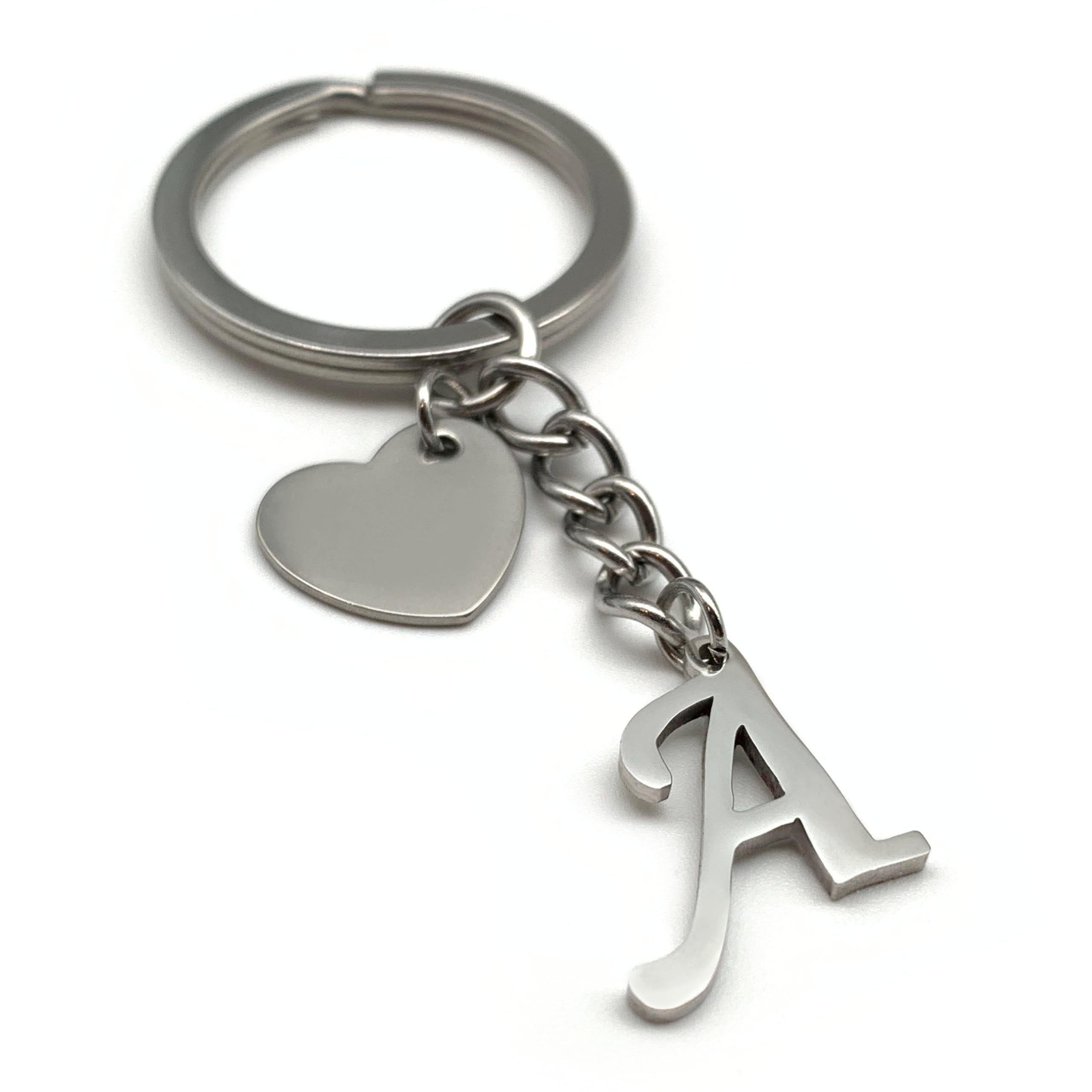 Evemate Unisex A Keyring Letter With Heart - Initial -Z Pendant Keychain - Handmade Stainless Steel - Name Gift Car Friend Partner (A)