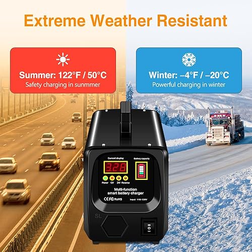 Miniatura 5 de Outerman Cargador de batería de coche, cargador de batería totalmente automático de 24 V12 V para baterías de plomo-ácido, mantenimiento de batería