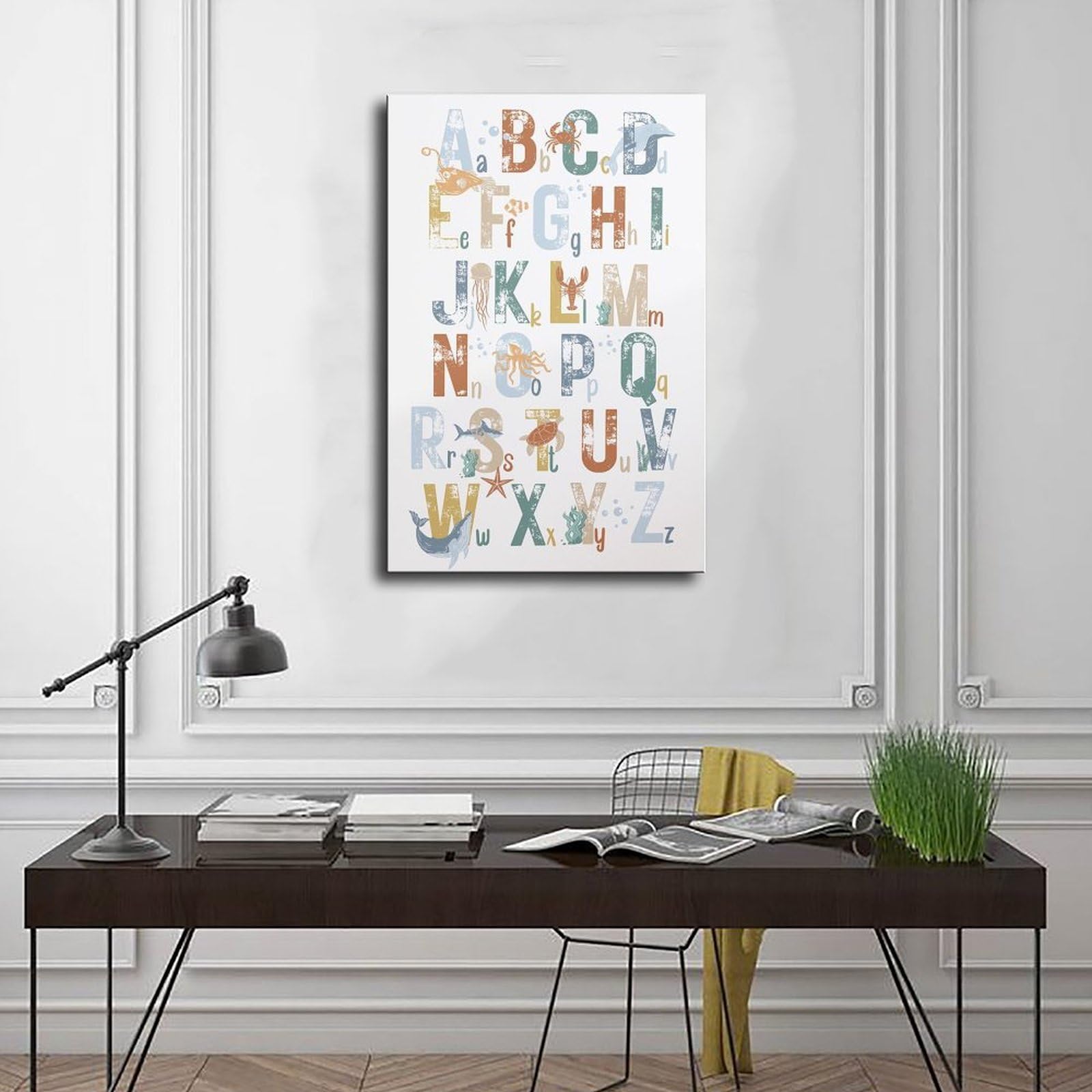 Poster sur toile avec motifs de l'alphabet de A à Z - Thème éducatif - Décoration de chambre à coucher, bureau, chambre - Cadeau - 40 x 60 cm