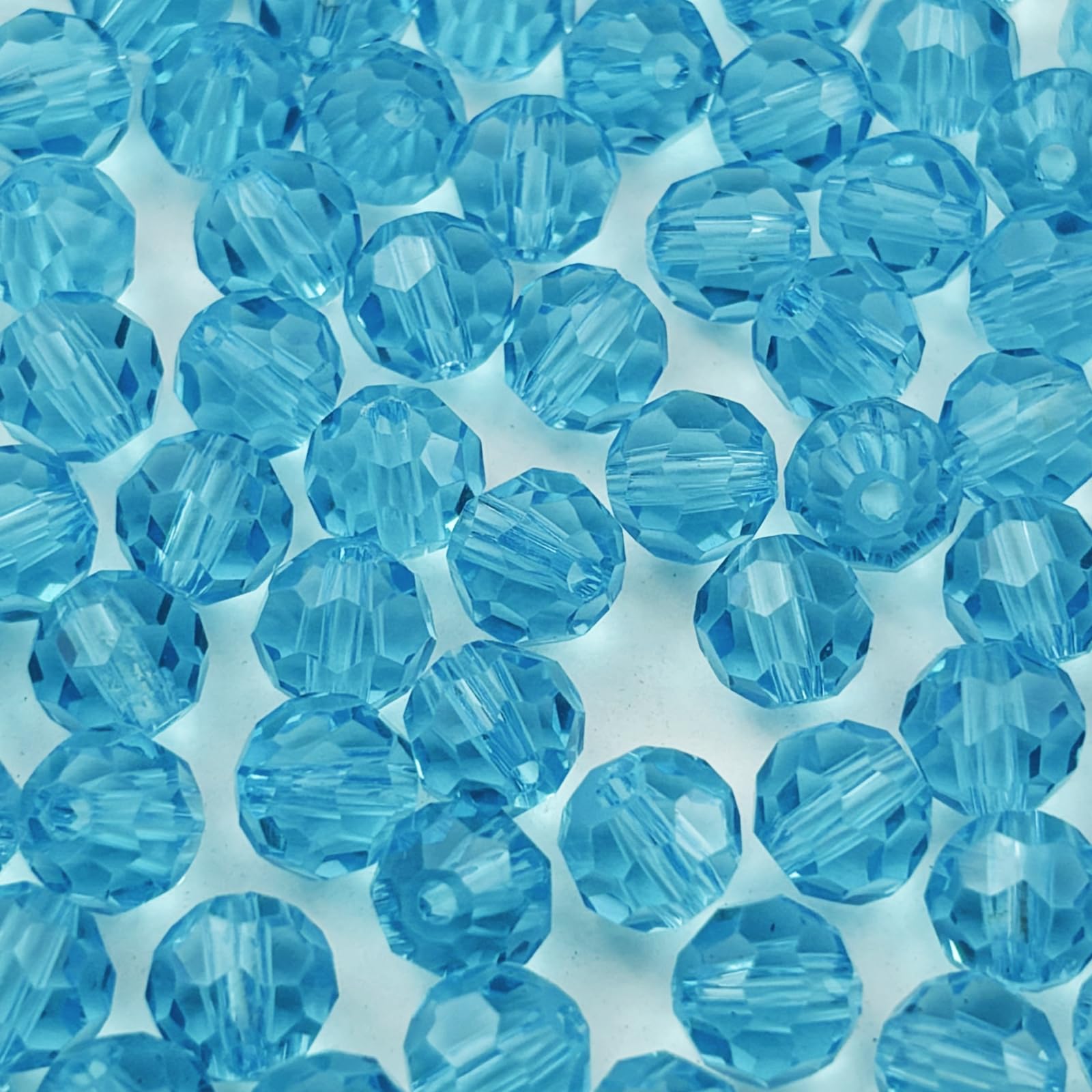 YUEXIGO 60pcs 10mm Round Crystal Glass Beads for Jewelry Making, Faceted Crystal Glass Spacer Beads for Bracelet Earring Necklace DIY Craft(Lake Blue)