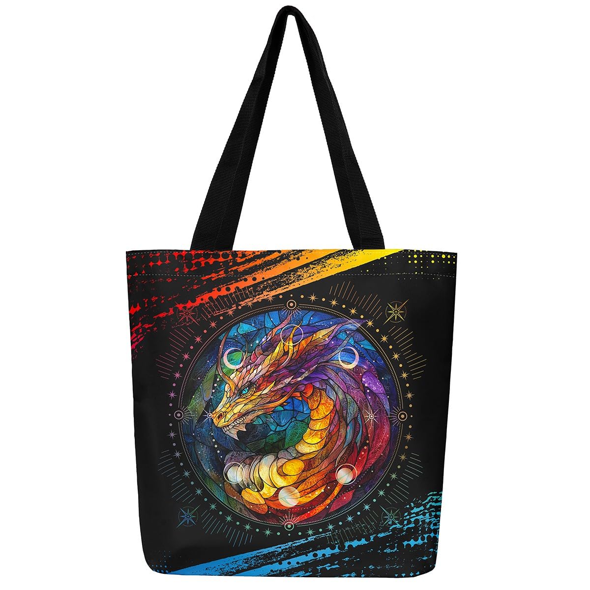 Loussiesd Dragon Canvas Tote Bags for Women Gifts 50cmx40cm Dragon Stuff Wild Life Large Capacity Shoulder Handbags Dragon Decor Reusable Grocery Bag for Shopping Gym Black Orange Yellow