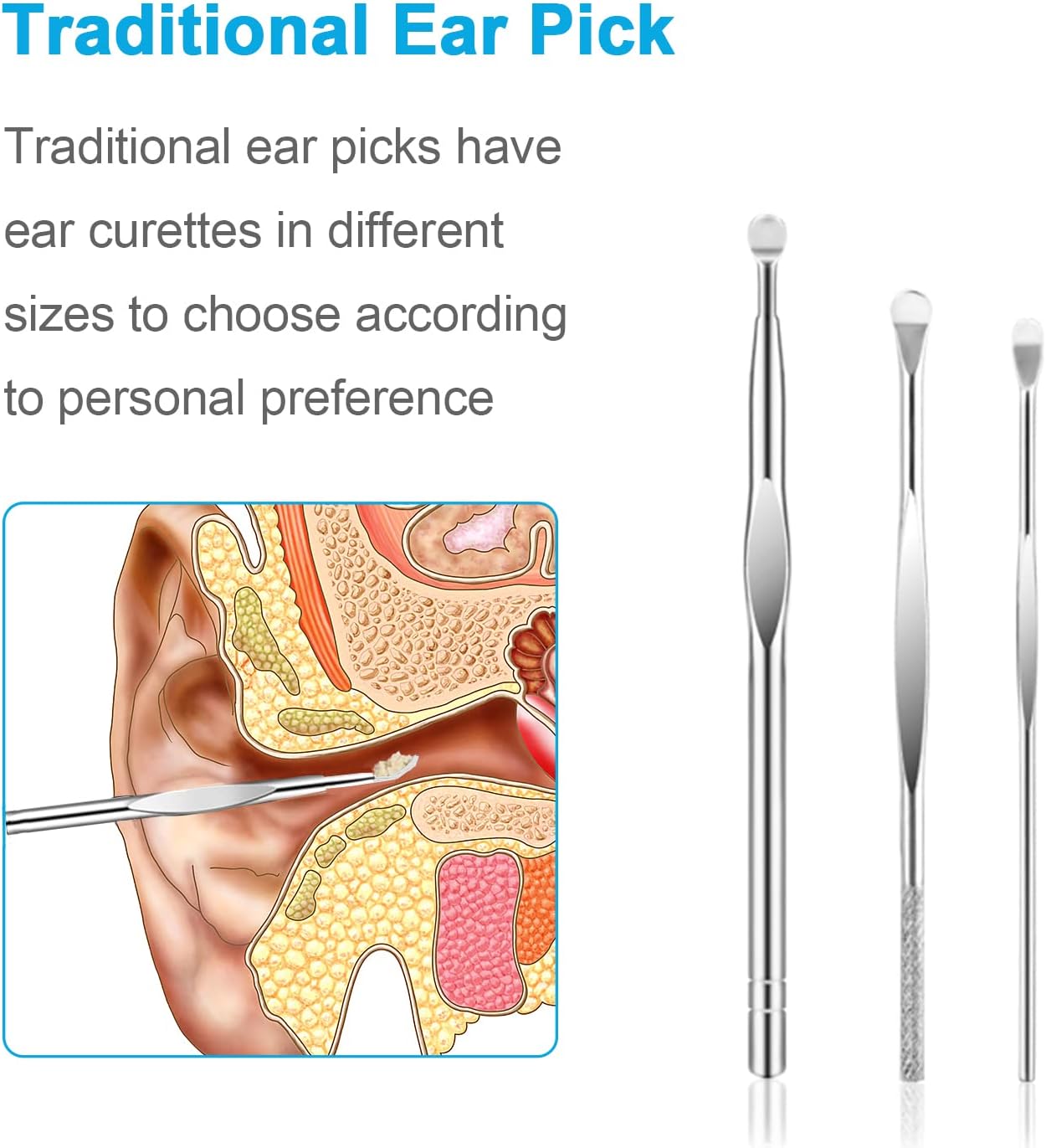 JIANYI Ear Pick Ear Wax Removal Kit, Ear Cleansing Tool Set, 7PCS Ear Curette Ear Wax Removal Tool Clear with a Storage Box and Cleaning Brush (Silver)