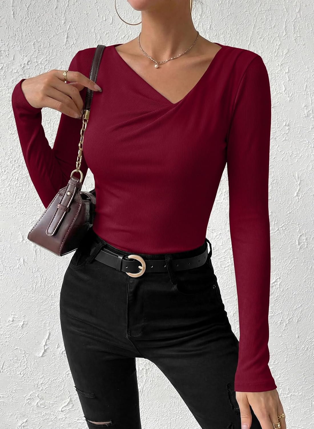 EVALESS Women's Long Sleeve Asymmetrical Neck Ruched Slim Fit Shirts 2026 Spring Fashion Casual Tee Going Out Tops - Image 2