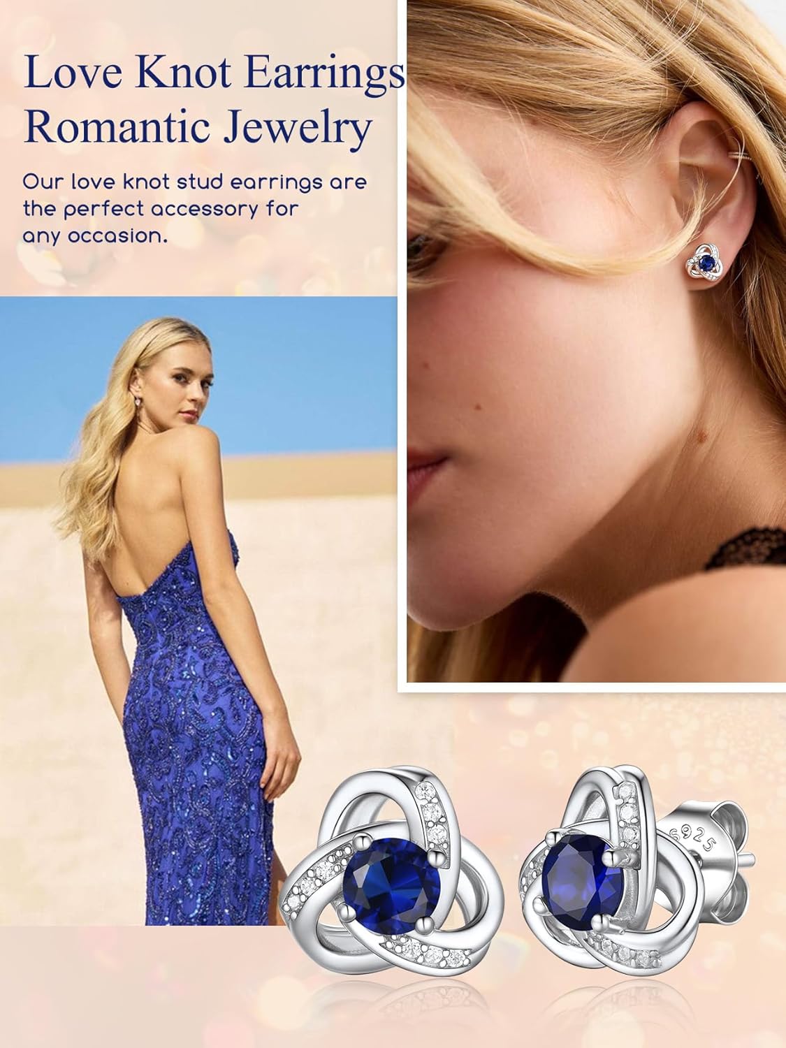 Suplight Love Knot Birthstone Earrings for Women, S925 Sterling Silver Earrings Flat Back Diamond Stud Earrings Christmas Gifts for Women Emerald Sapphire Earrings Birthday Gifts for Women Wife Mom