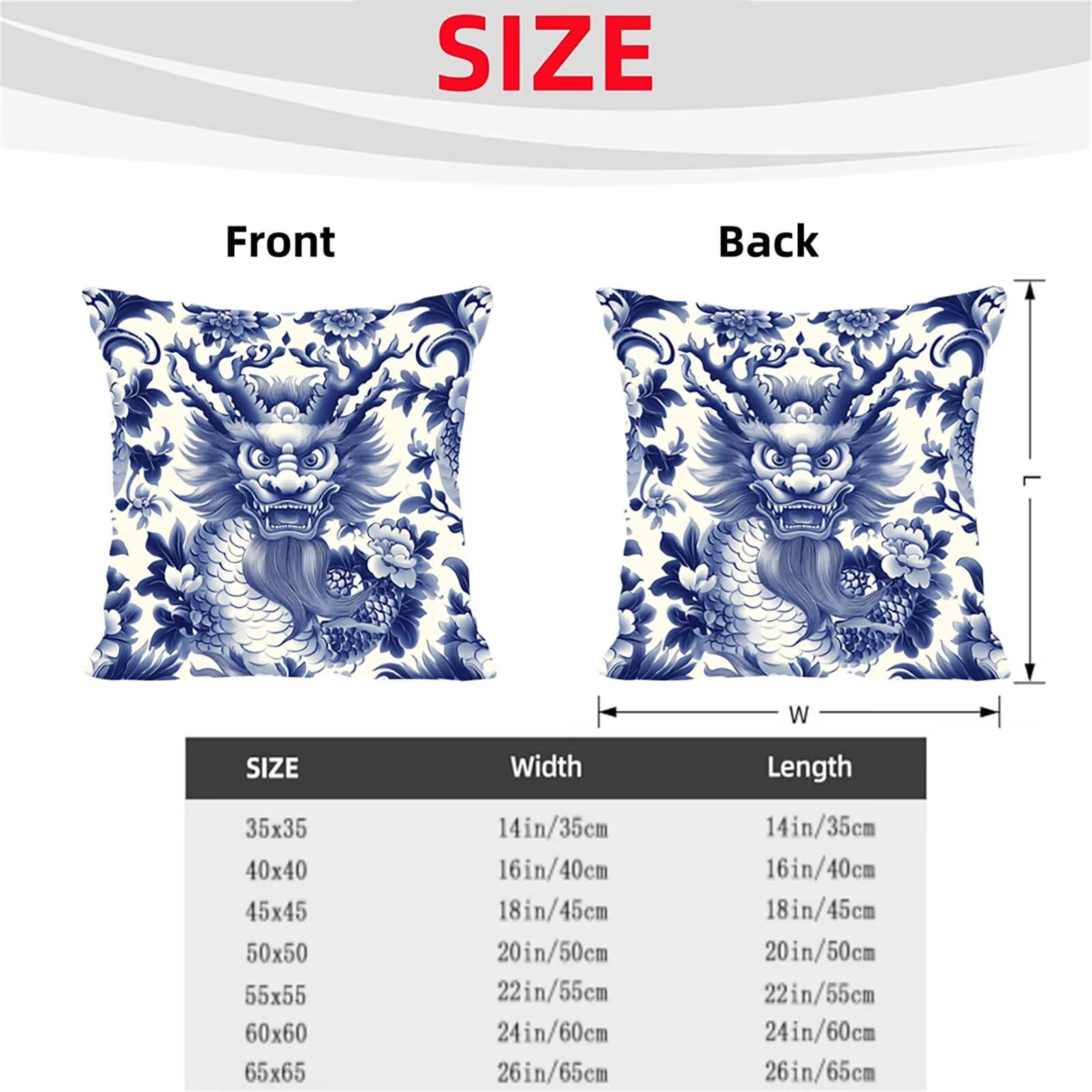 Kissenbezug 65 x 65 Outdoor Kissenbezug 65 x 65cm Doppelseitiger Druck Chinesischer Stil Deko Sofakissen Bezug Drachen Kopfkissen Bezug für Frühling Sofa Bett Deko, Geschenke für Frauen (Samt) BZ04515