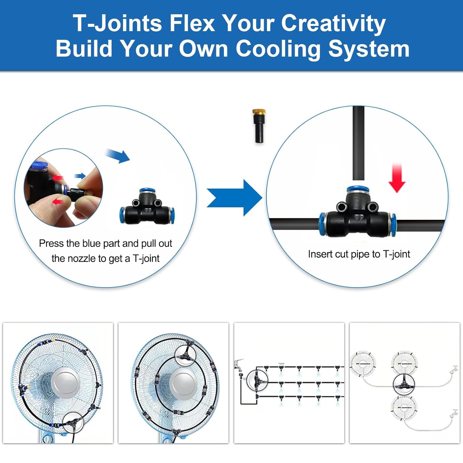 Outdoor Mister System for Outside Patio, 75FT Misting Hose + Tee-Connector 10PCS. Misters Cooling System. Water Mist Hose for Backyard, Garden, Umbrella, Canopy, Pool, Gazebo.Kids Trampoline Sprinkler