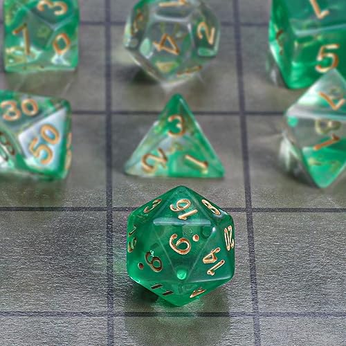 Vista 32 de CiaraQ DND - Juego de dados poliédricos con una bolsa de dados negra para juegos de mesa de rol D&D RPG MTG Rojo mezclado con naranja + purpurina