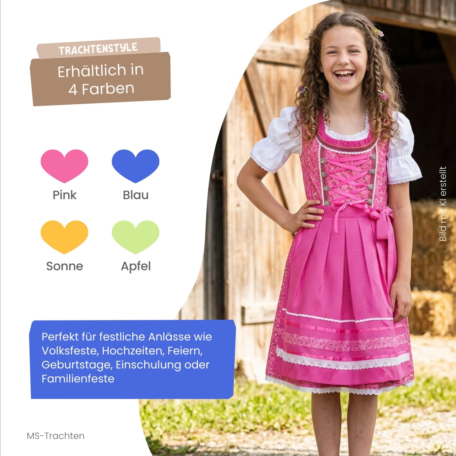 Mädchen Dirndl Carina Kinderdirndl Kinder Dirndl Trachtenkleid 3 teilig
