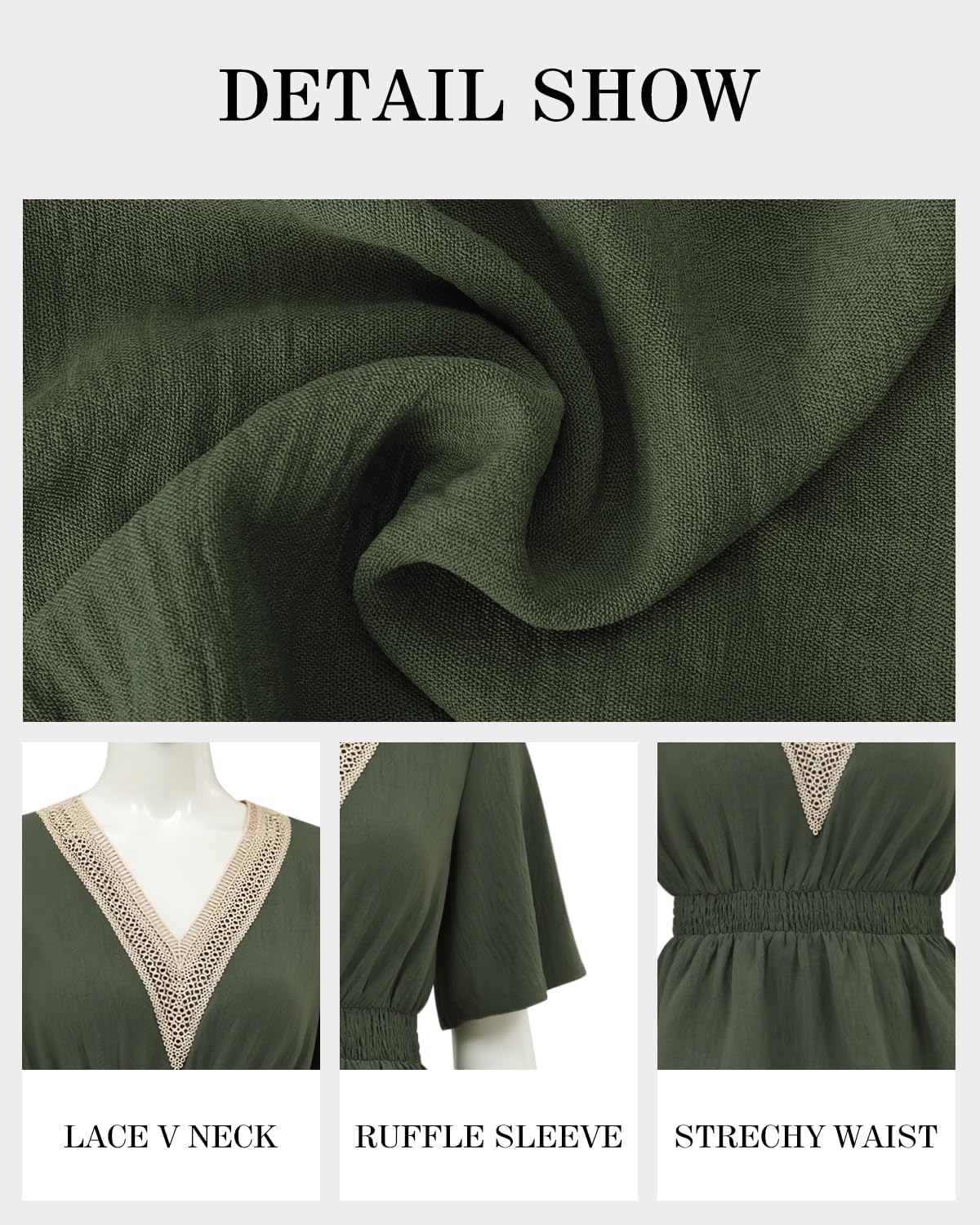 HEYTALALA Womens Summer Tops Dressy Casual Ruffle Short Sleeve Lace V Neck Smocked Peplum Blouses Babydoll Shirts - Image 7