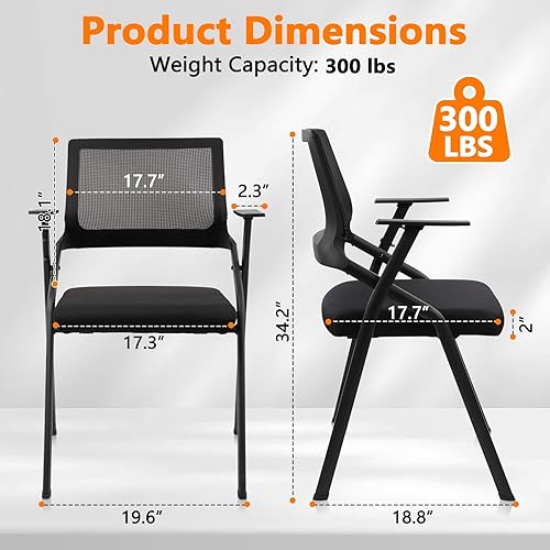 Miniatura 2 de CLATINA Sillas de oficina apilables y plegables con soporte lumbar ergonómico y cojín de asiento grueso, silla de recepción de tela de malla