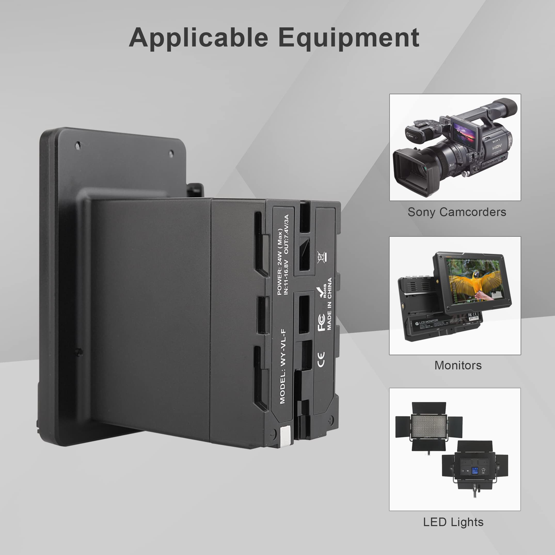 Batterie entièrement décodée V-Mount vers plaque adaptateur de conversion de batterie factice série NP-F. Utilisé pour fournir une alimentation plus longue pour les caméscopes Sony série