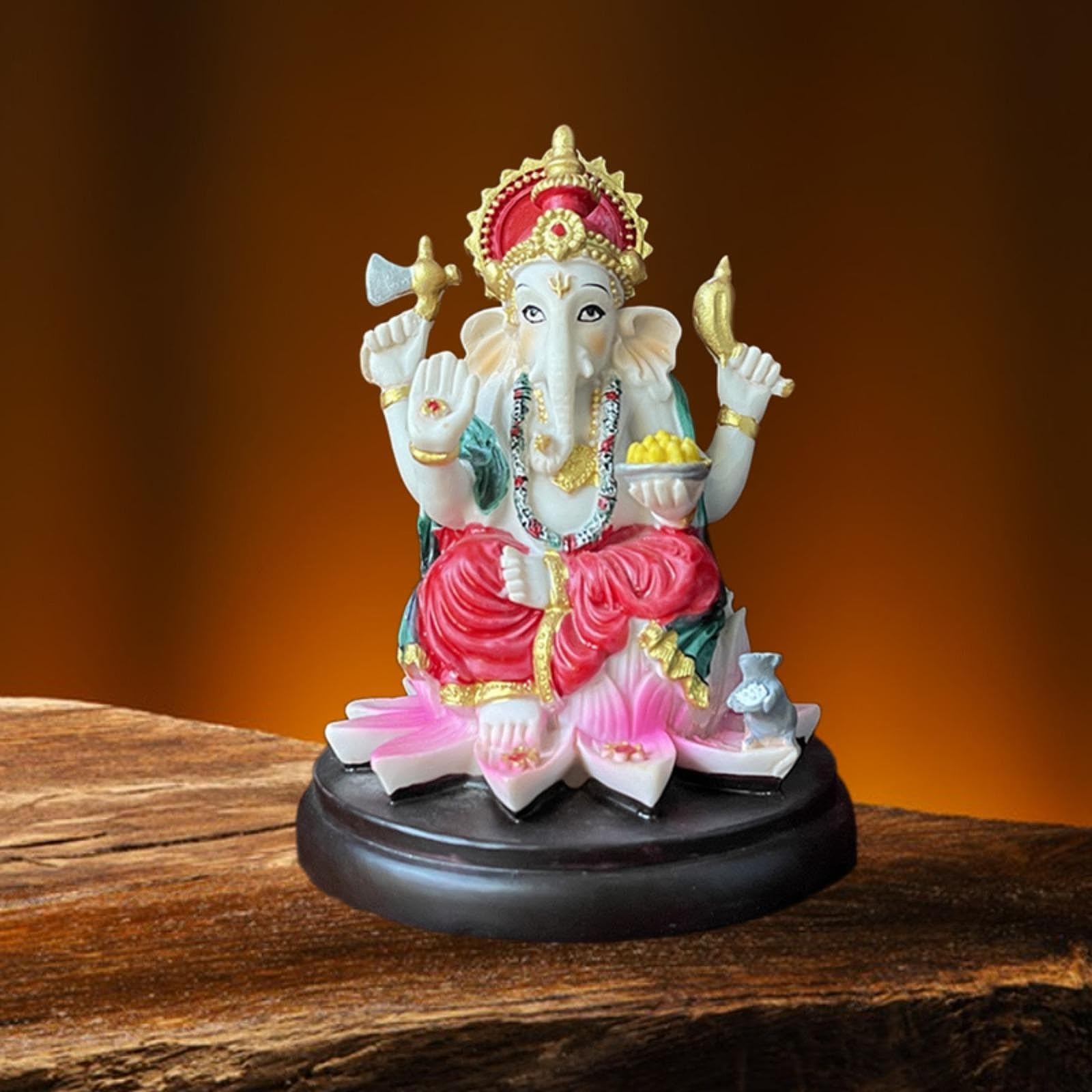 HQHYGM Słoń bóg figurka indyjska rzeźba centralnym rzemiosło żywiczne grafika ozdoba hinduska statua Ganesha dla domu samochód salon