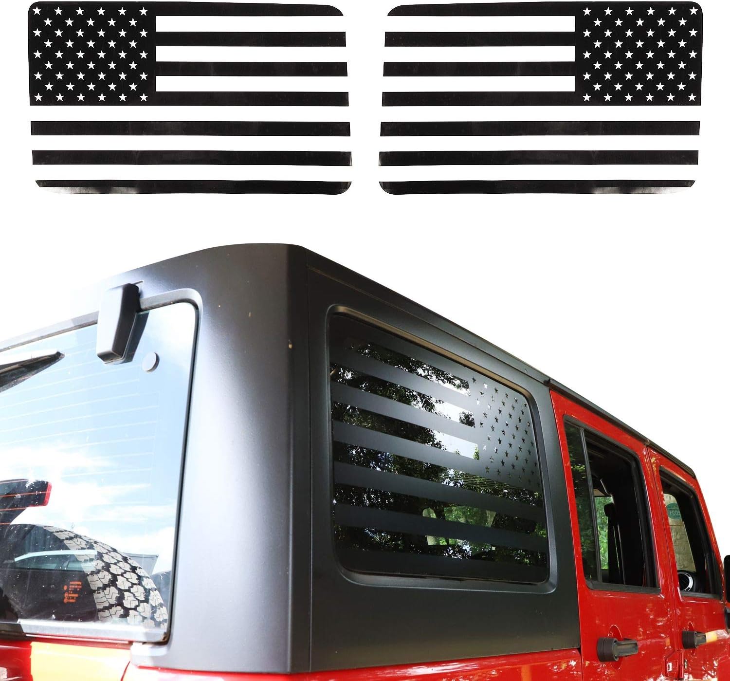 JeCar American Flag Window Decal Vinyl Rear Window Sticker for 2011-2018 Jeep Wrangler JKU (4 Door)