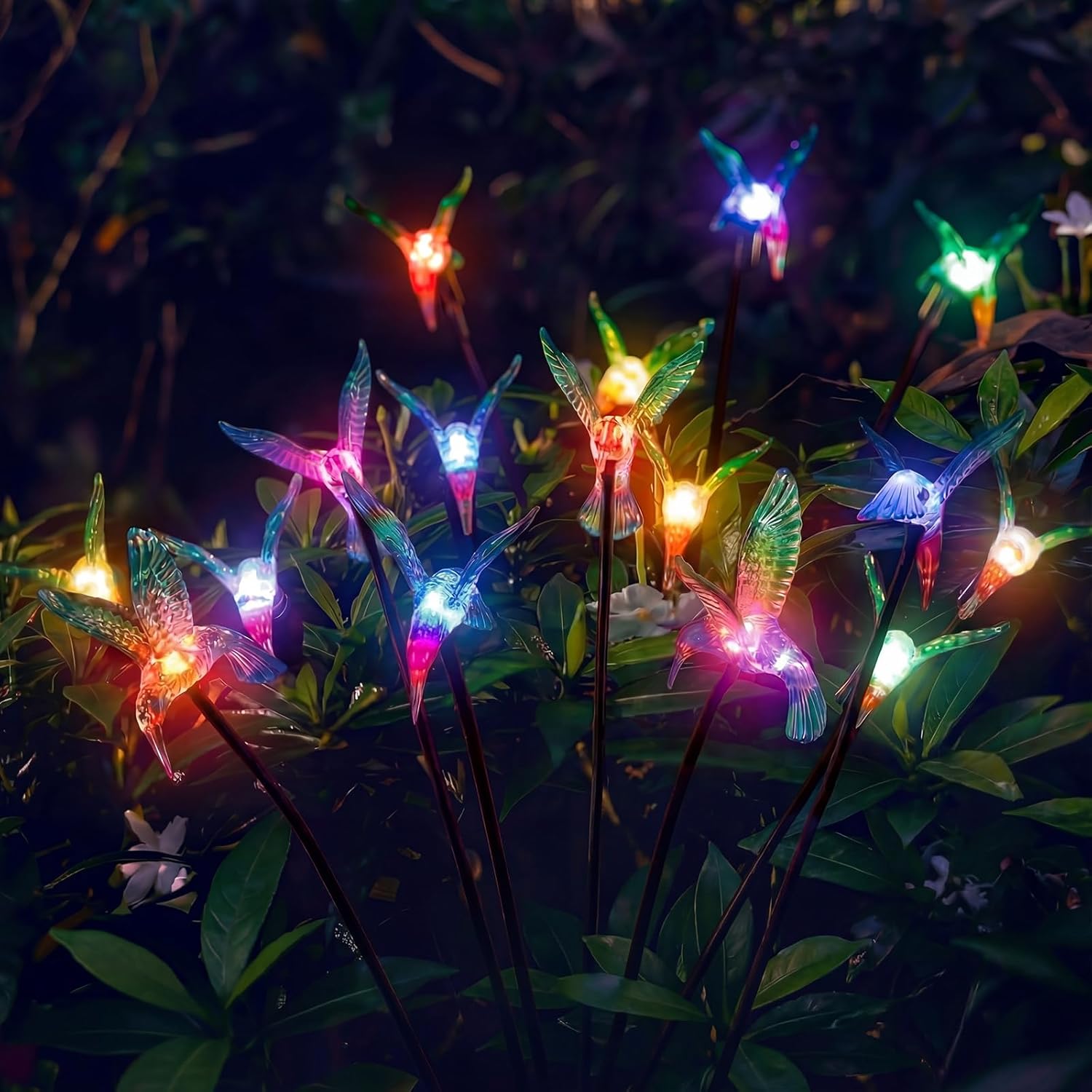 4 Pack Solar Hummingbird Lights Outdoor Garden, 6 Head Solar Swaying Pathway Stake Lights Waterproof for Yard Lawn Patio Walkway Landscape Decor