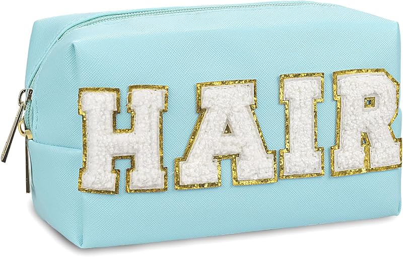 Necessaire de maquiagem e acessórios Gosuoa com estampa HAIR, azul, fechamento com zíper