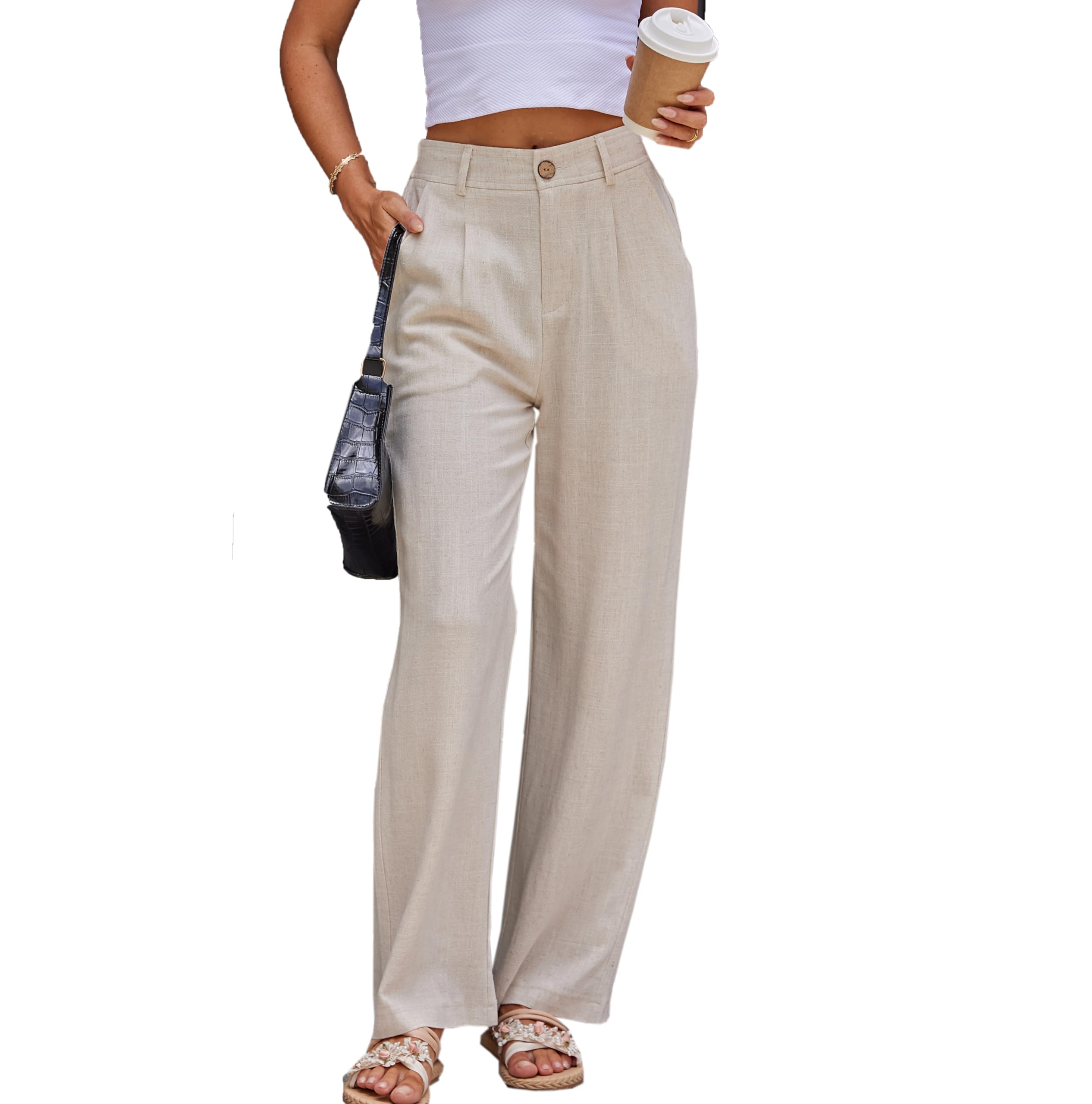 Fakanhui Women's Linen Dressy Work Casual Pants