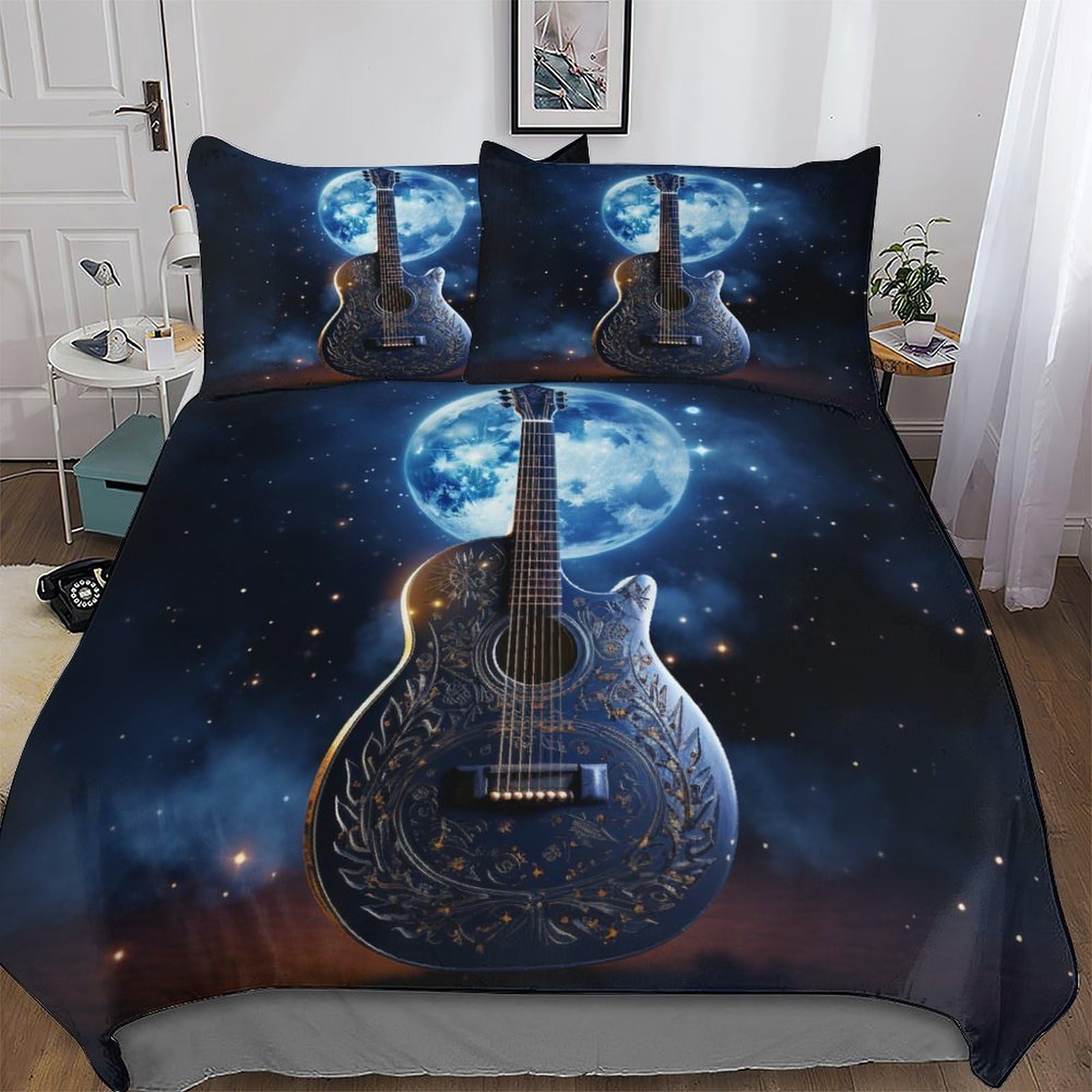 Parure de lit guitare 3 pièces en microfibre, le cadeau idéal pour chambre de garçon et fille