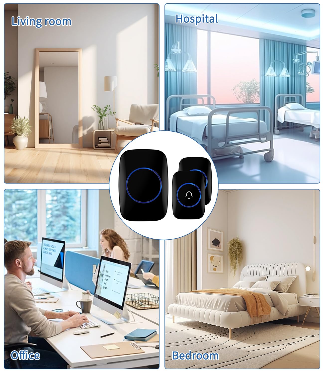 Zawaer Campanello Senza Fili da Esterno, Set Impermeabili Campanelli Casa Anteriore di 300m, Campanello Porta Ingresso con 60 Melodie, 5 Livelli di Volume e Display a LED, Nero Doorbell Wireless