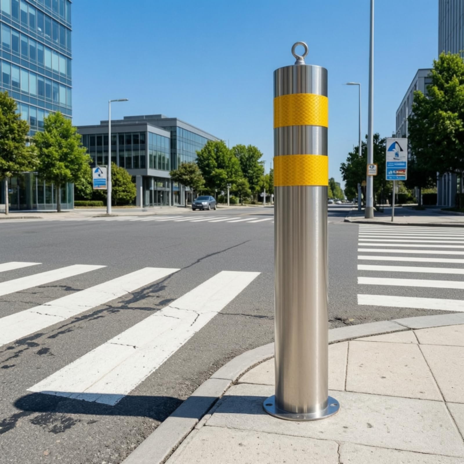 Milageto Borne de Sécurité Routière Poteau Balise Bollard Potelet en Acier Inoxydable Robuste Signalisation Réfléchissante Jaune pour Faible Luminosité, 159-550-1.5mm, Movable