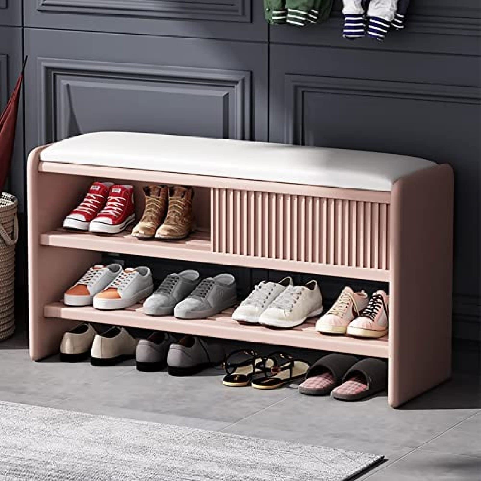 Couloir d'armoire de banc à chaussures rembourré pour optimiser les petits espaces
