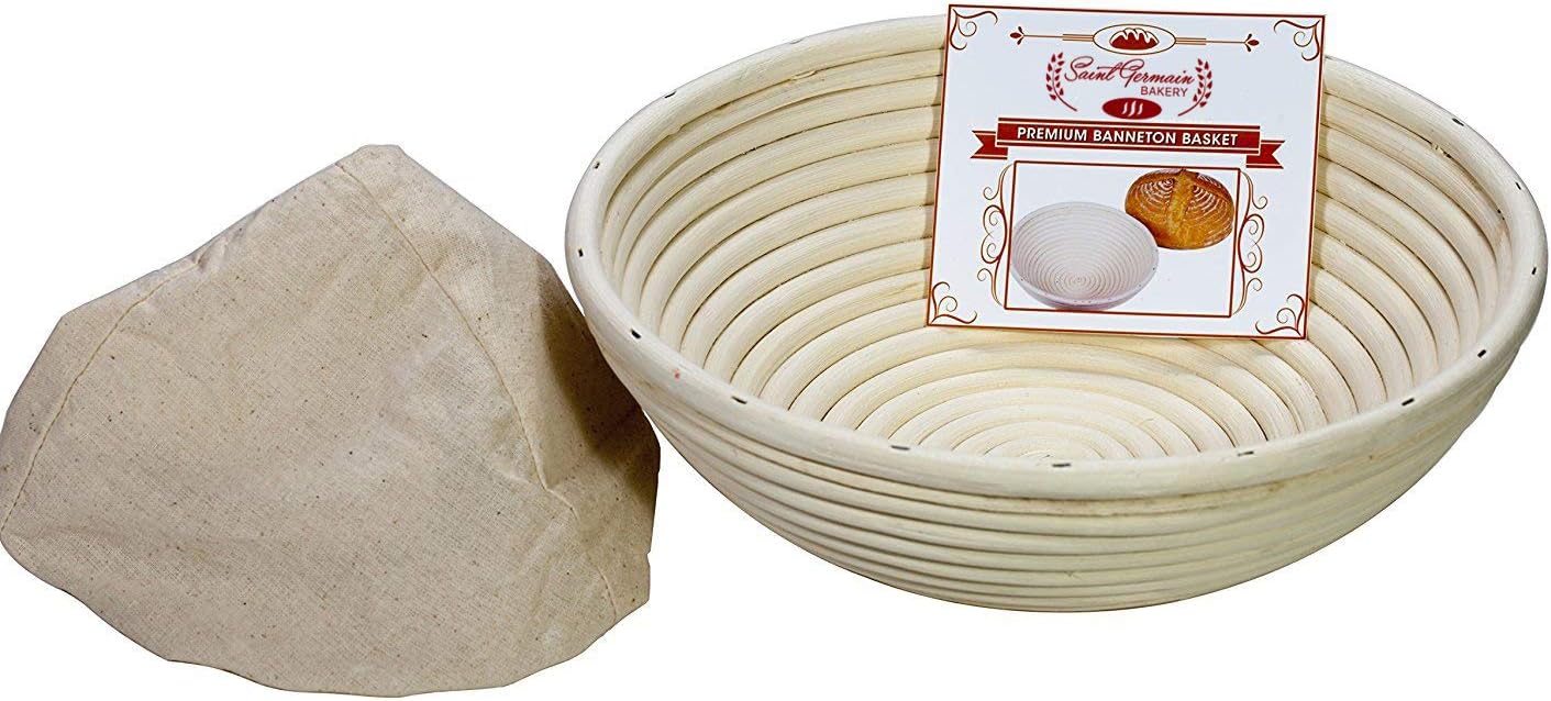 Saint Germain BakeryPremium Round Bread Banneton Basket with Liner - Perfect Brotform Proofing Basket for Making Beautiful Bread (10 inch)
