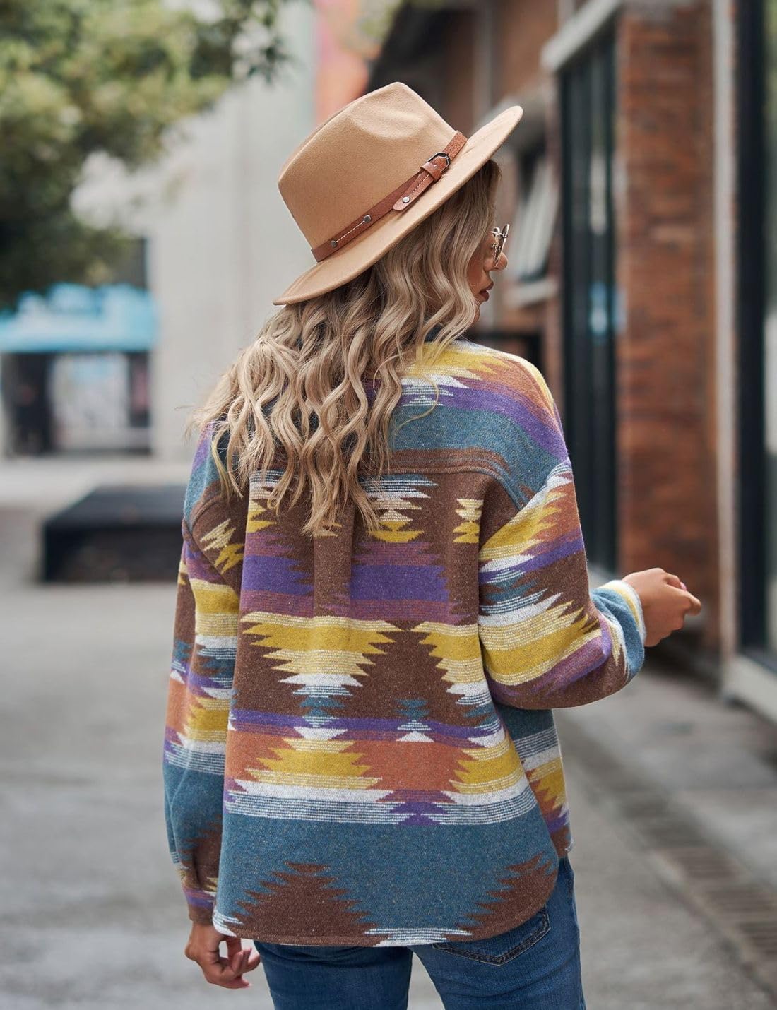 Chevara Women’s Vintage Ethnic Aztec Jacket Long Sleeve Button Up Woolen Shacket Western Jackets - Image 5