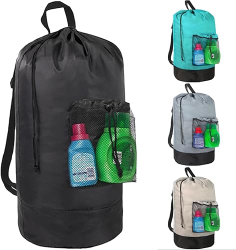 Miniatura 10 de Mochila de lavandería con correas, resistente para estudiantes universitarios, viajes Bolsas portátiles para cestas de lavandería, SMOKY, Compacto